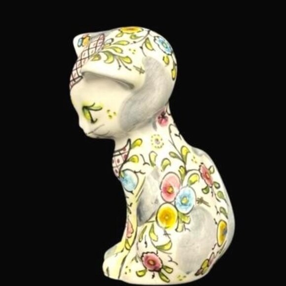 Vintage Italy Artisan Hand Painted Porcelain Cat Figurine Statue Signed - Picture 8 of 10